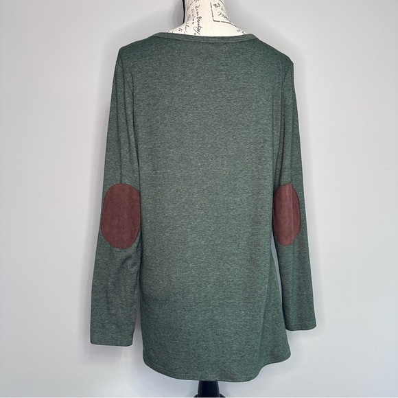 Green Long Sleeve Pull Over Tunic w/ Button Accents & Elbow Patches | Size L - Picture 5 of 12